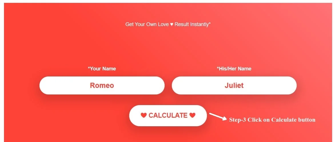 Step3- Come utilizzare Love Calculator